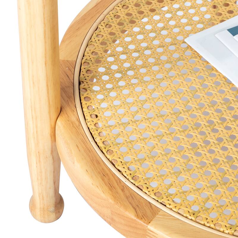 Rubberwood Coffee Table with Tempered Glass and Rattan - 19.7 x 19.7 x 23.2 in