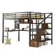preview thumbnail 6 of 20, Full Size Loft Bed with LED Light & Charge Station, Metal Loft Bed with Desk and Staircase, Loft bed with Wardrobe for Kids