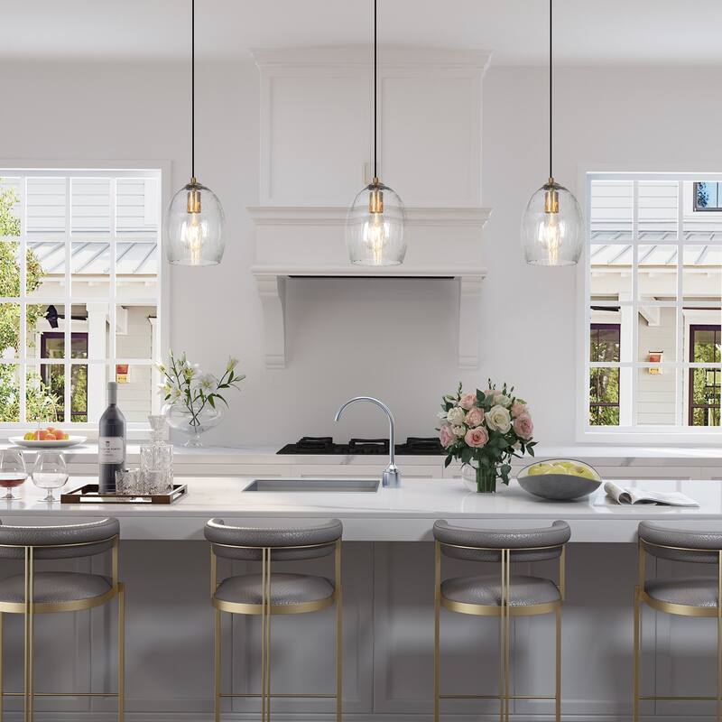Yarge Modern Mini Pendant Brass Gold Light Abstract Raindrop Glass Dimmable Kitchen Island Lighting - D7" x H10"