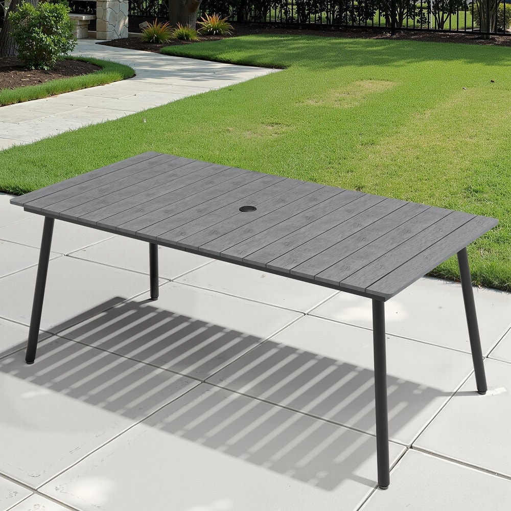 Crestlive Products Outdoor Rectangle Aluminum Dining Table with Umbrella Hole