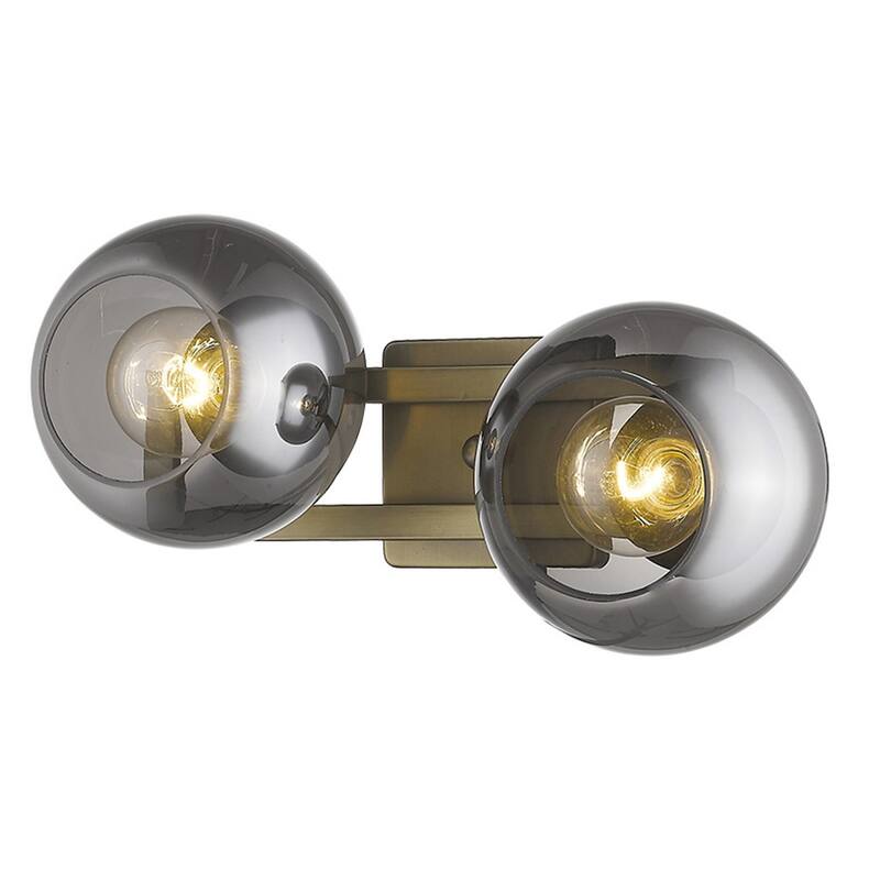 2-Light Fixture Brass Wall Sconce with Smoke Glass Shades and Hardwired Dimmable E26 Base - 9.25" H x 17" W x 8.25" D