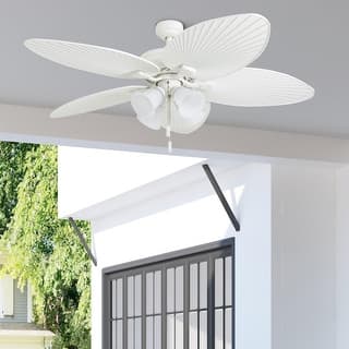 52" Honeywell Palm Lake White Indoor/Outdoor Ceiling Fan with Light, Pull Chain, 5 Palm Leaf Blade