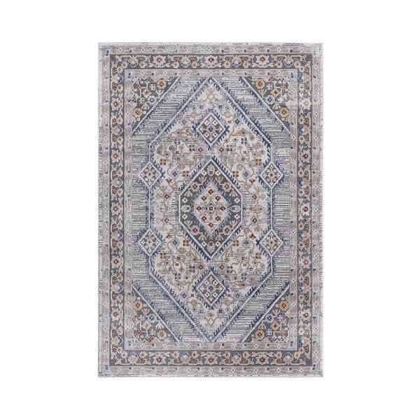 slide 2 of 5, LOOM & LUXE Collection Blue/Cream/Bordered Non-Shedding Area Rug 120" D x 93" W x 0.35" H