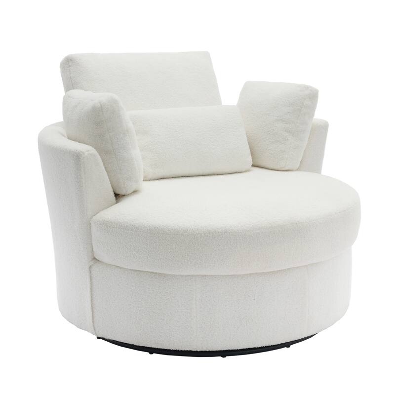 Chenille/Boucle Swivel Barrel Chair with Storage Ottoman