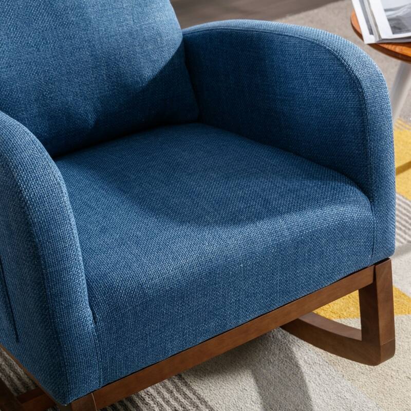 Modern Linen Upholstered Rocking Chair, Living Room Lounge Arm Chair