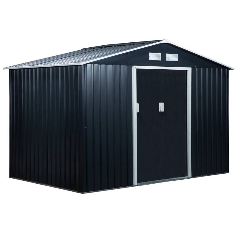 Outsunny 9' x 6' Grey Metal Garden Shed