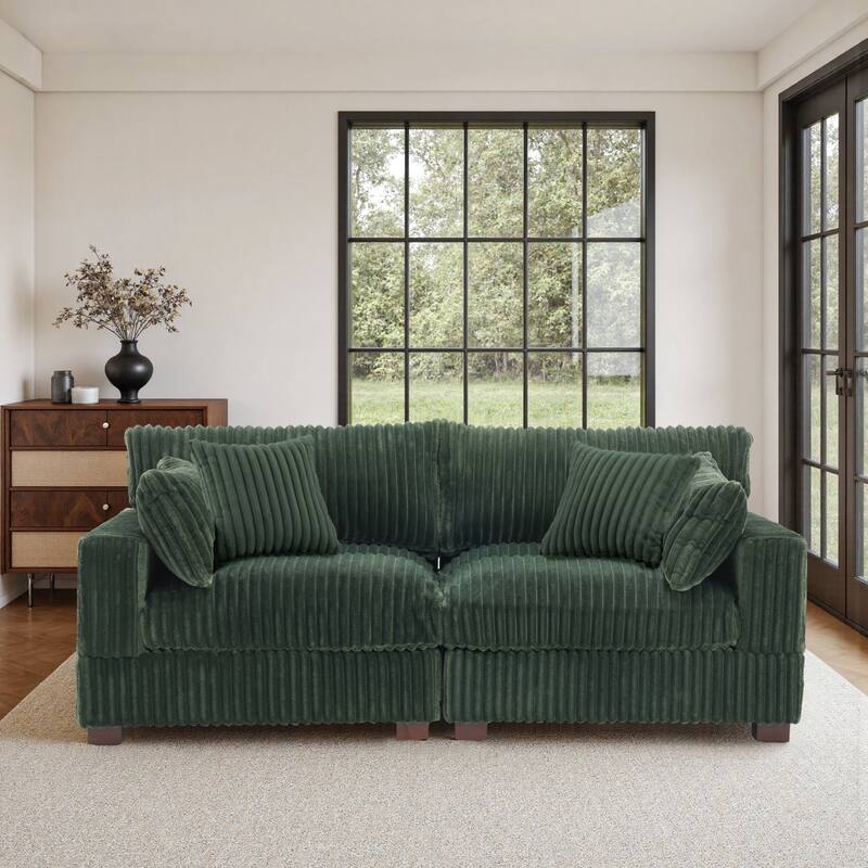 Cotton Flannel Sectional Sofa w/ Adjustable Headrests & Pillows