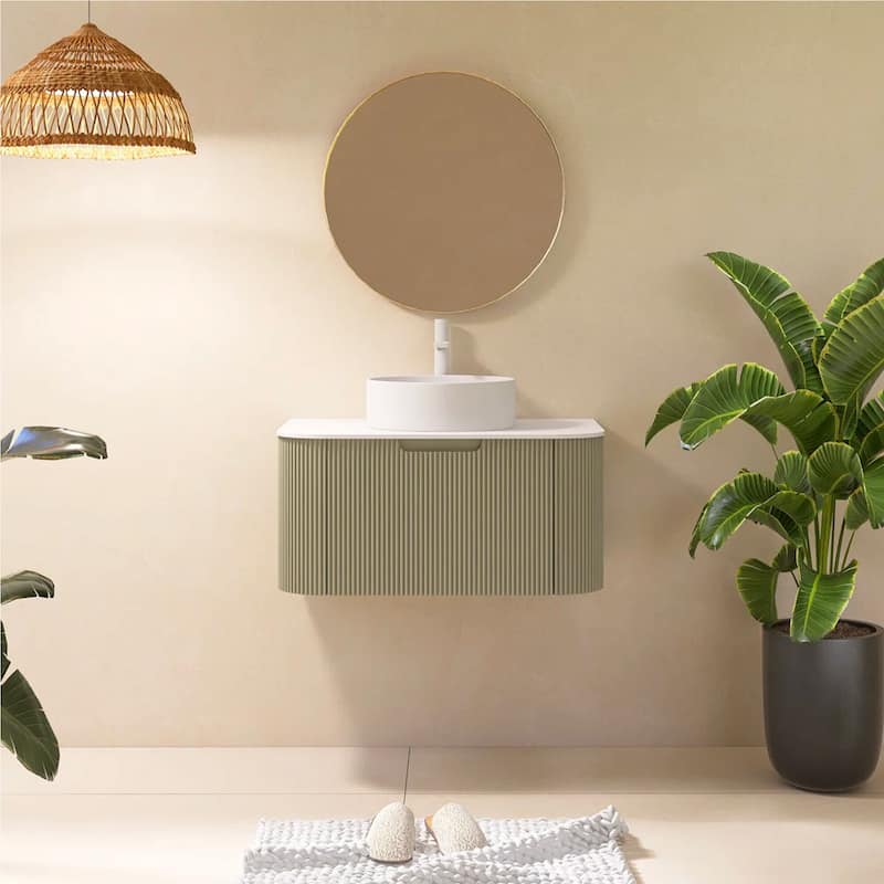 Wall-Mounted Bathroom Vanity with White Round Ceramic Sink