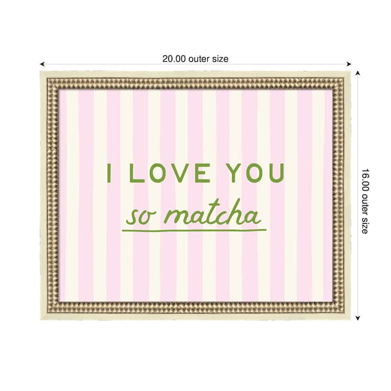 Kate and Laurel I Love You So Matcha Striped Kitchen Art Dopamine Decor for Home by Lucky Guava Framed Wall Art Print