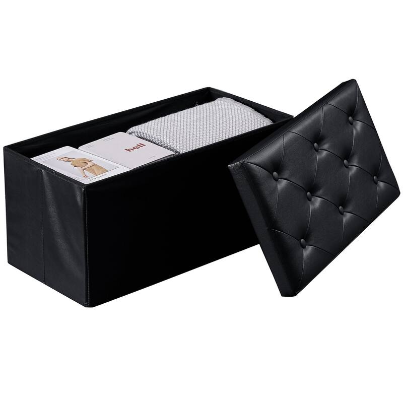 VECELO Folding Storage Ottoman, Bedroom Storage Bench, Versatile Footrest Footstool Tufted Faux Leather Chest for Living Room
