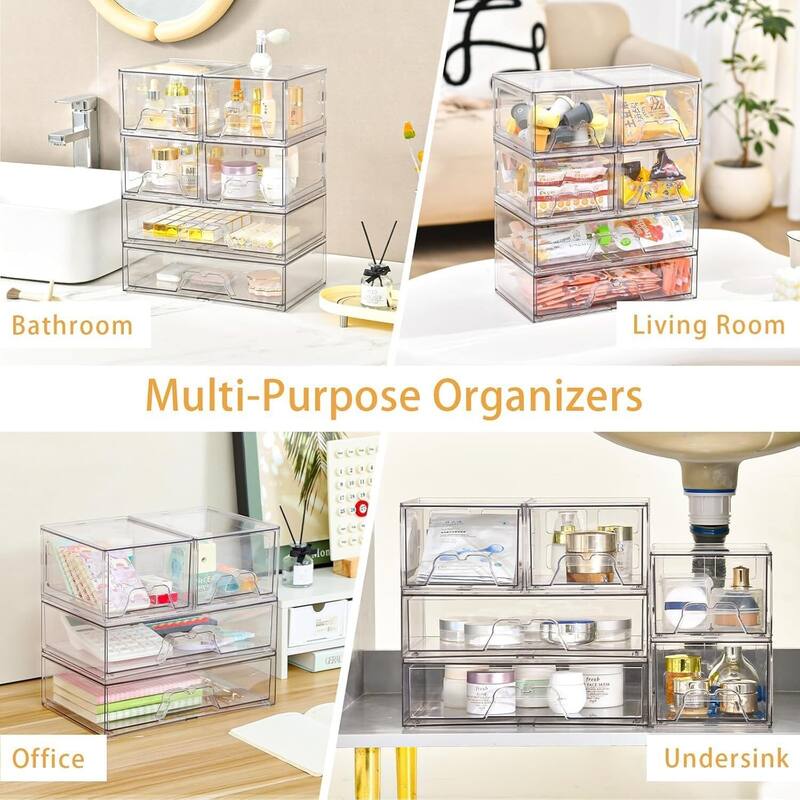 Stackable Makeup Organizer Storage Drawers Set of 6