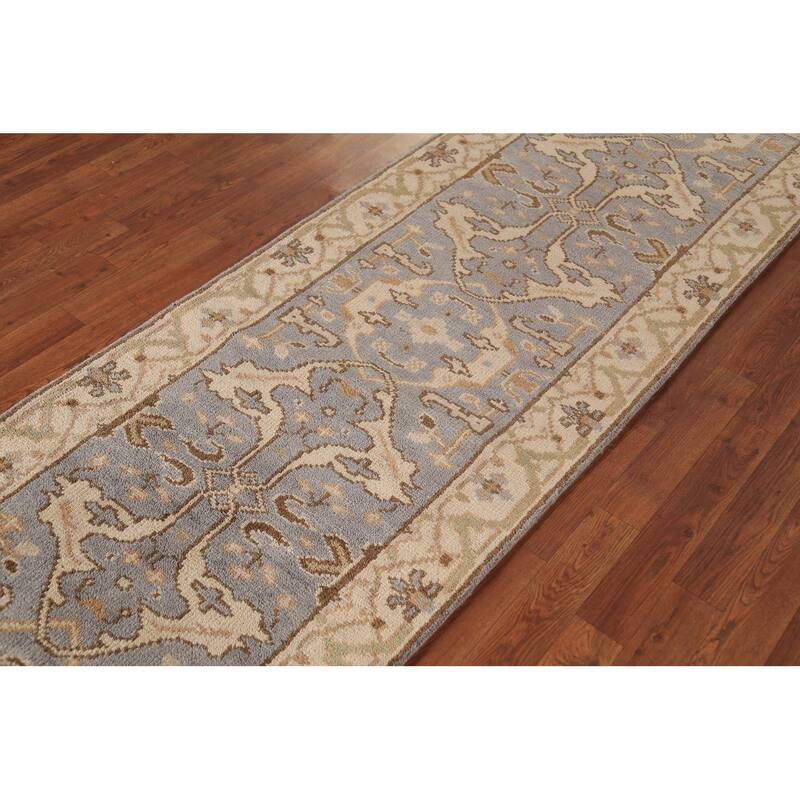 Gray Oushak Oriental Runner Rug Hand-Knotted Wool Carpet - 2'8" x 8'4"