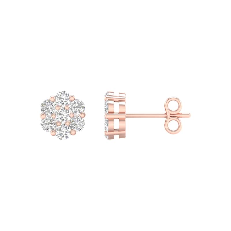 De Couer 1/5ct-2ct TDW Diamond Cluster Stud Earrings in 10k Rose Gold for Women - 1/4CT