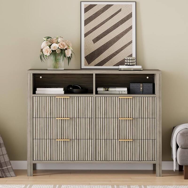 Wooden 6 Drawers Dressers, Storage Cabinet for Bedroom, Living Room