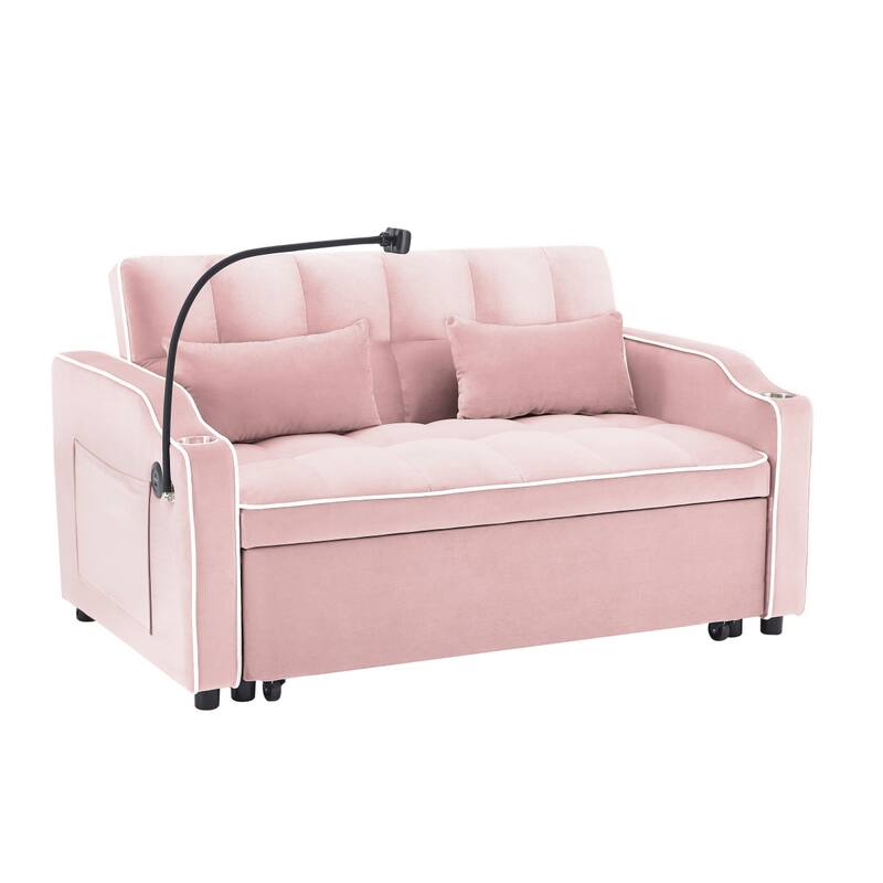 Convertible Sofa Bed with Adjustable Backrest and Side Pocket, Velvet Pull Out Sofa Couch with USB Port, Ashtray and Phone Stand