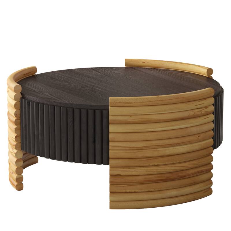 GDFStudio Kael Two-Tone Flip Top Coffee Table with Fluted Texture