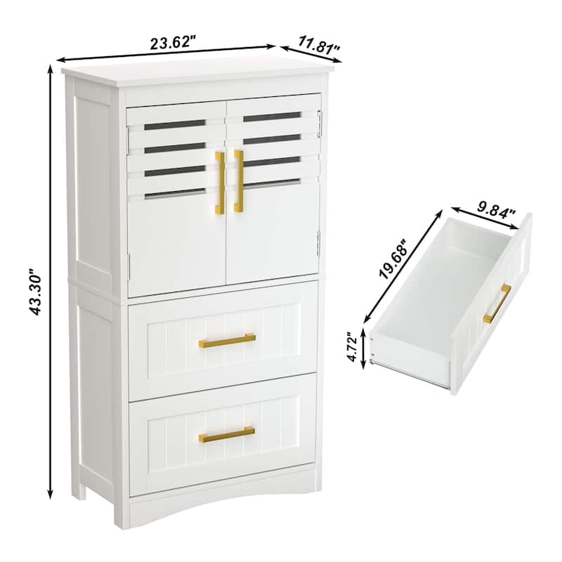 Floor Storage Cabinet,Freestanding Bathroom Cabinet with 2 Drawers and 2 Doors,Storage Cabinet with 5 Adjustable Height Shelf