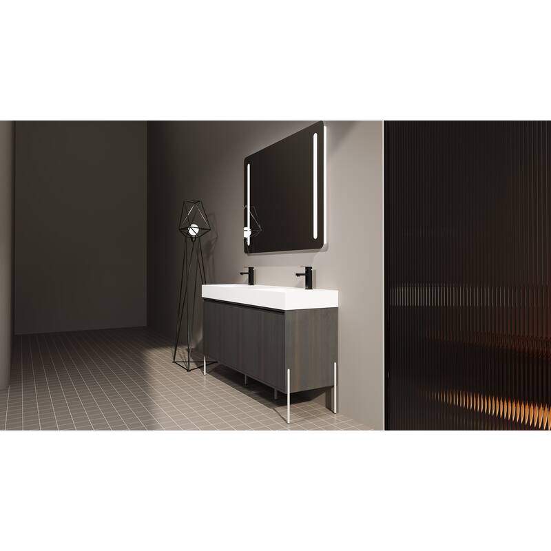 GDFStudio - Sydney Modern Freestanding Bathroom Vanity Cabinet with Double Resin Sink & 4-Soft Closing Doors - 60"