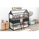 preview thumbnail 4 of 7, Black Metal Twin Bunk Bed with Fence Guardrail, House Cabin Design, Built-in Ladder - Twin Size