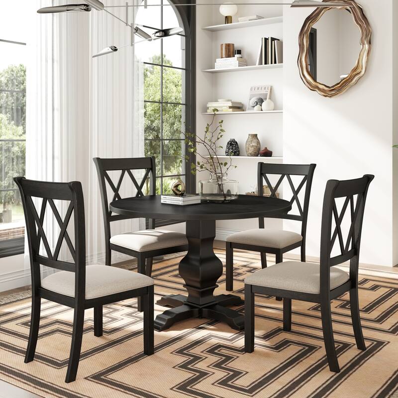 Roundhill Furniture Havre 5-Piece Pedestal Round Dining Set