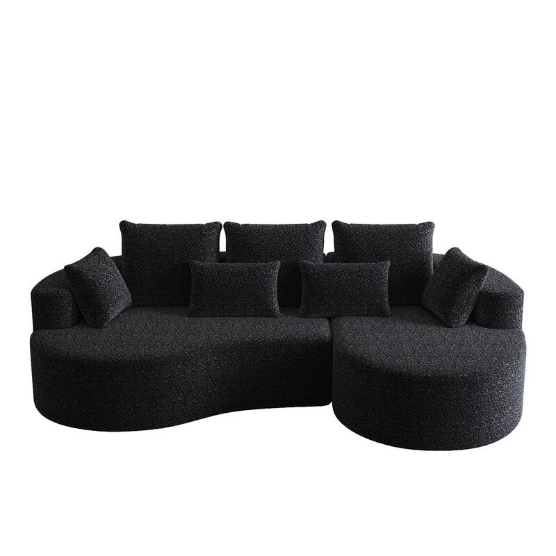 Oversized Chenille Upholstered Boneless Sofa, L-Shaped Curved Sectional Sofa, Deep Seat Cloud Couch with 7 Pillows