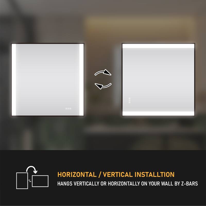 36"H Wall Mounted Bathroom Rectangle Framed LED Mirror With Memory Function