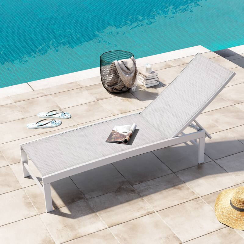 Outdoor Pool Lounger Aluminum All-weather Adjustable Chaise Lounge Chair - See Picture