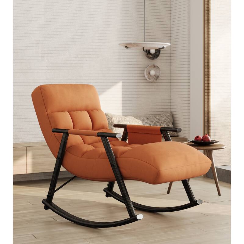 Modern 42.2" Velvet High Back Rocking Chair with Foot Rest and Side Pockets for Living Room