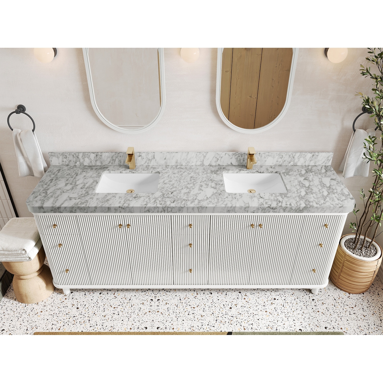 Willow Collections 84 in. W x 22 in. D Reeded Miami Double Bowl Sink Bathroom Vanity with Countertop