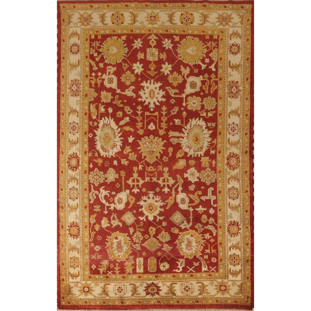 All-Over Agra Indian Area Rug Handmade Wool Carpet - 6'0"x 9'2"