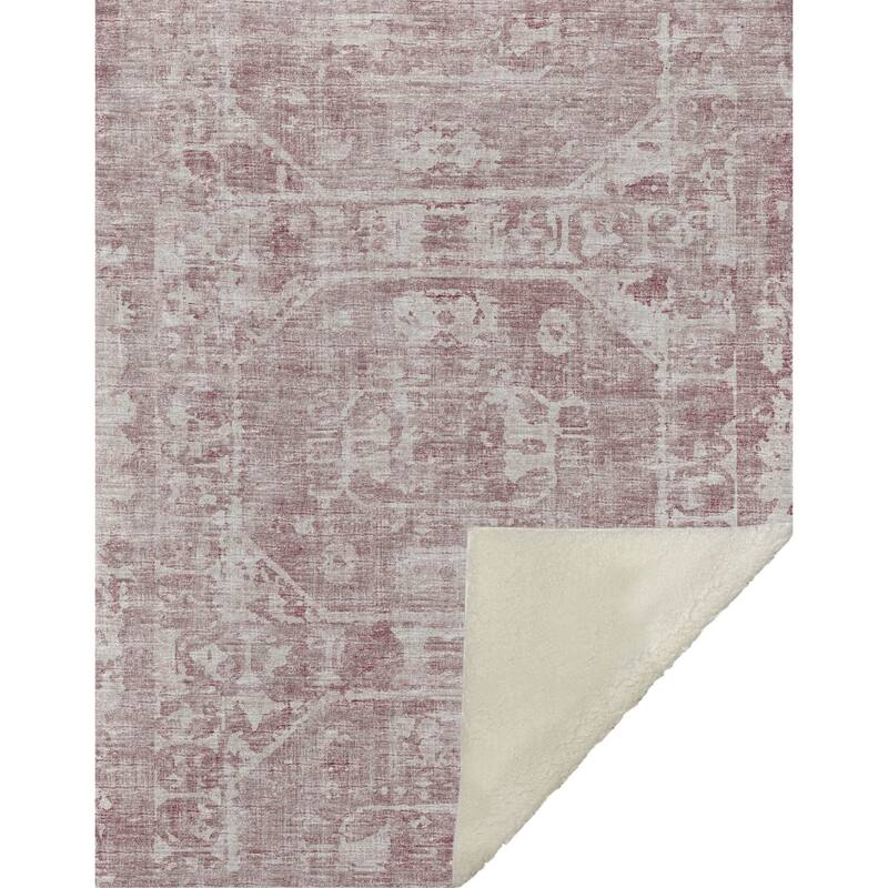 HomeRoots 50" X 70" Pink And Ivory Damask Microfiber Plush Throw Blanket