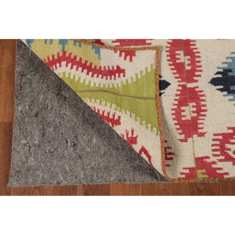 Green Kilim Oriental Area Rug Flatweave Wool Carpet - 5'8"x 8'11"