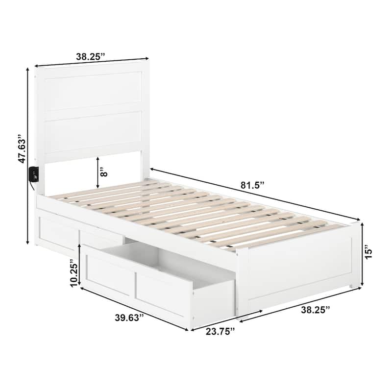 NoHo Twin XL Bed with Footboard and 2 Drawers in White