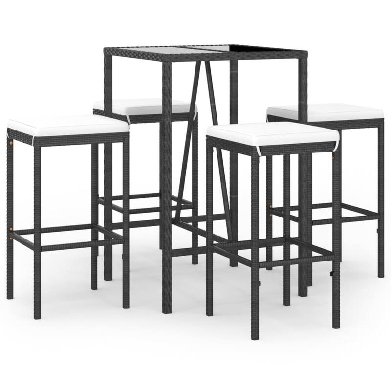 vidaXL 5 Piece Patio Bar Set with Cushions Black Poly Rattan