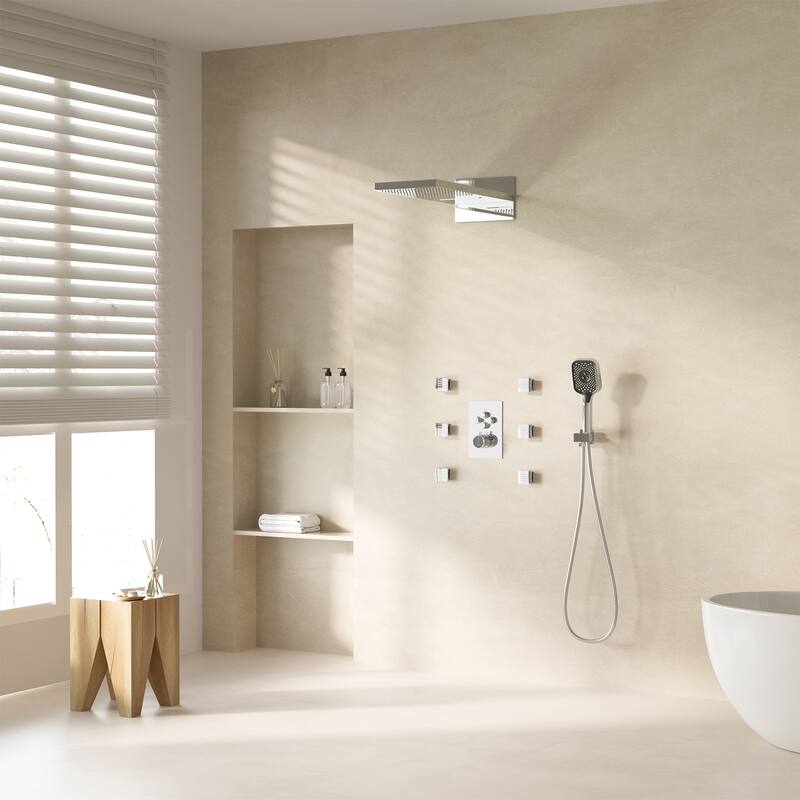 Wall Mounted 20 Inch Dual-function Rainfall Shower Head 4 Function Thermostatic Shower System