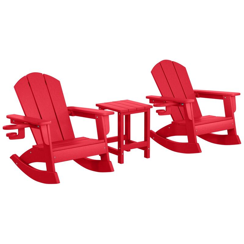 Laguna Kids Outdoor Poly Adirondack Rocking Chair with Side Table 3-Piece Set - Red