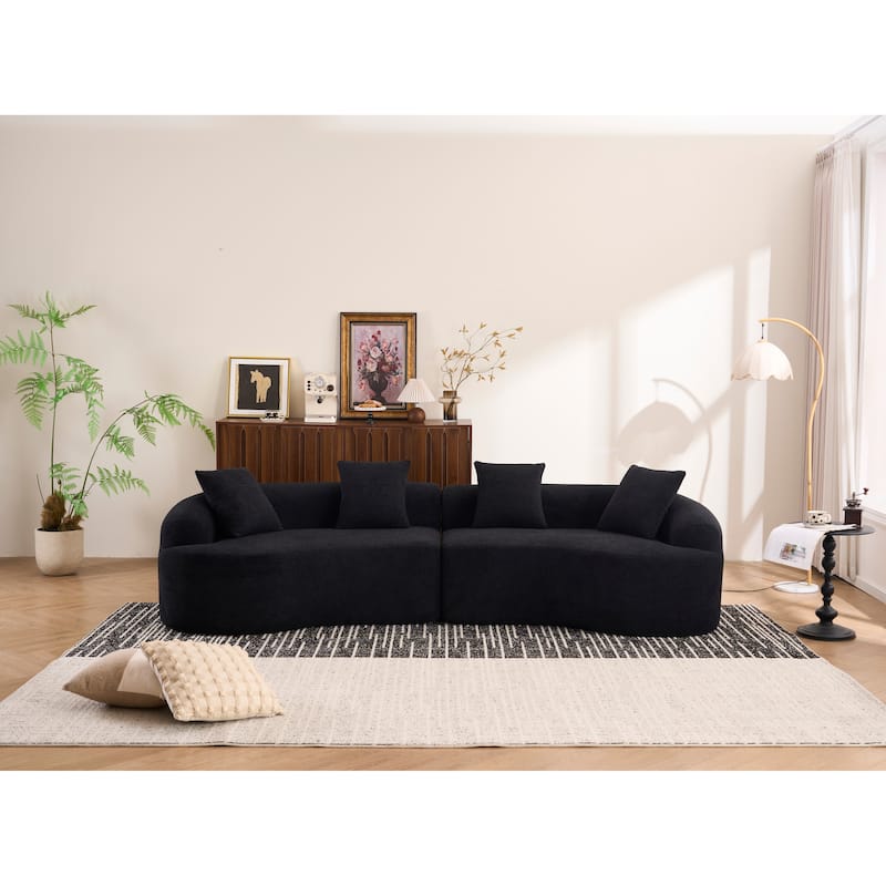 Full Compression Sponge Chenille Curved Sleeper Sofa Couch with 4 Pillows
