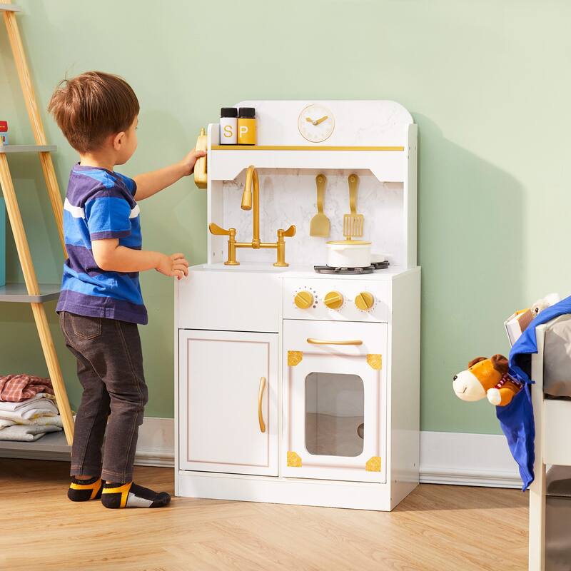 Teamson Kids Versailles Petite Classic Kids Wooden Play Kitchen - 19.76" L x 12.01" W x 35.51" H - White -  19.76" L x 12.01" W x 35.51" H