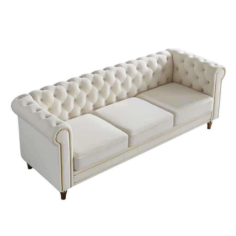 84.65" Chesterfield Velvet 3-Seater Sofa