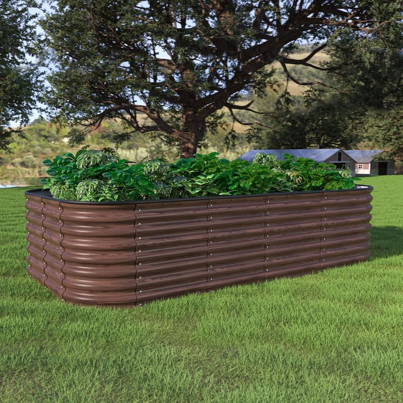 VEIKOUS 24''H Galvanized Raised Garden Bed, Durable Outdoor Planter Box with Rust-Resistant Steel - Brown