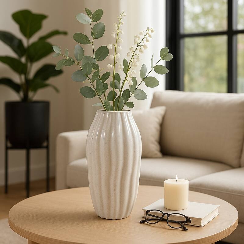 Ceramic Decorative Vase Tall Flower Sculpted Inspired Design