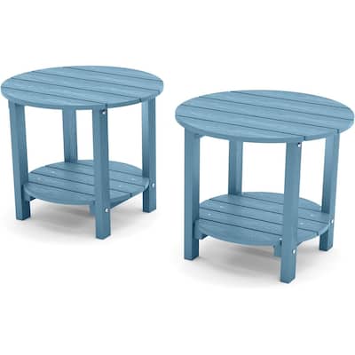 WINSOON All Weather HIPS Outdoor Side Table,Round Table Set Of 2