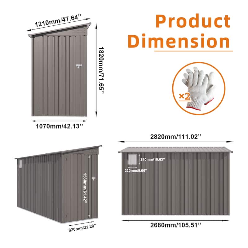 4 x 9 FT Outdoor Storage Shed, Metal Garden Shed Tool House with Sloping Roof,2 vents and 1 Side Open Door for Backyard