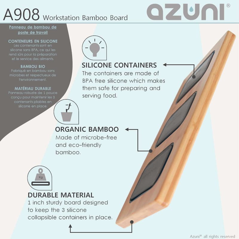 AZUNI 16.75 inch Over the Sink Divided Serving Board with 3 Collapsible Containers - 16.75" x 8.5"