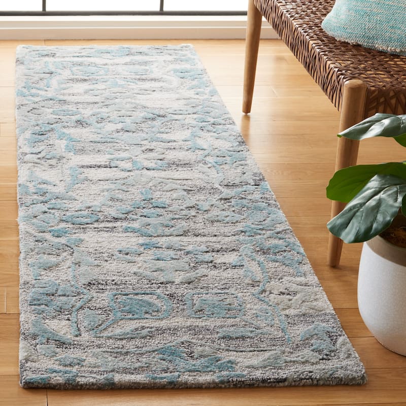 SAFAVIEH Handmade Marquee Two Color Braid Modern Rug - 2'3" x 8' Runner - Grey/Teal