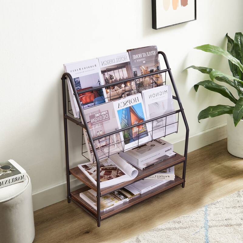 VECELO 29.53" H 4-Tier Metal Frame Magazine Rack Open Shelf Bookcase Storage Organizer for Living Room