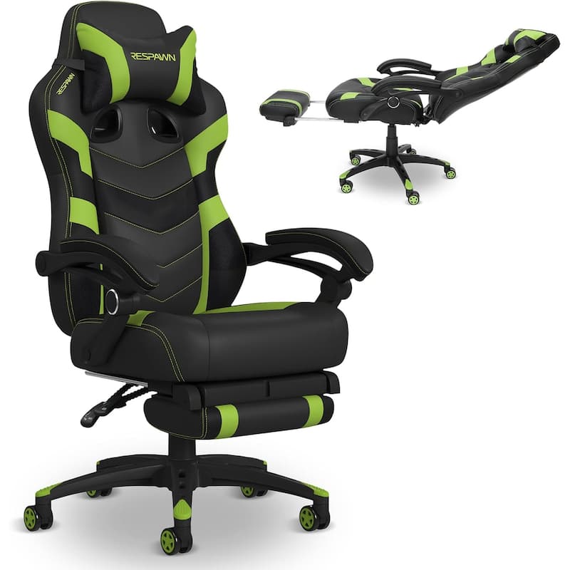 RESPAWN 110 Pro Gaming Chair - Gaming Chair with Footrest, Ergonomic Computer Desk Chair - Green
