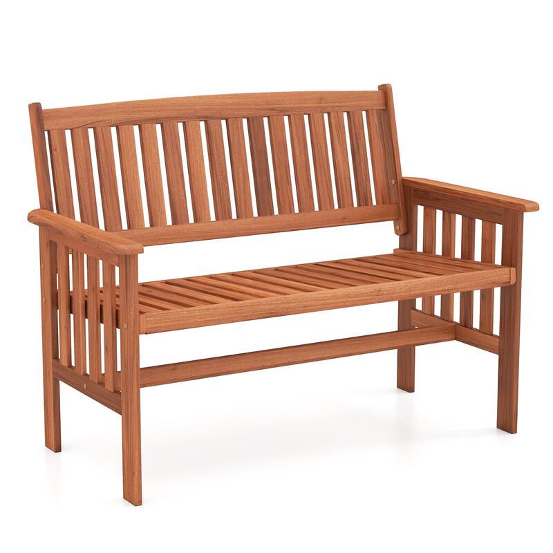 Gymax Outdoor Wood Garden Bench w/Backrest Armrests & Slatted Seat for - Natural