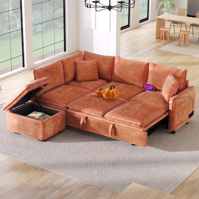L-shaped Sofa with a Storage Ottoman,Two Pillows and Two USB Ports