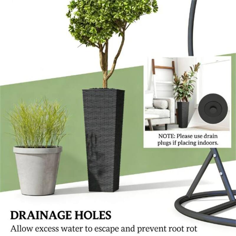 Outdoor Plant Flowerpot, set Of 2 Plastic Flowerpots - black